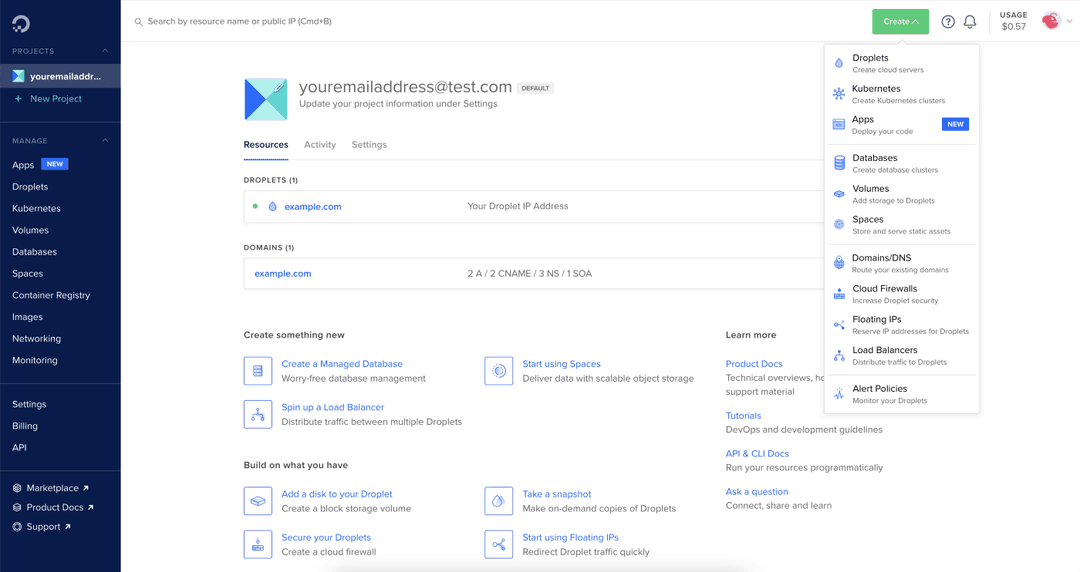 Digital Ocean Admin panel
