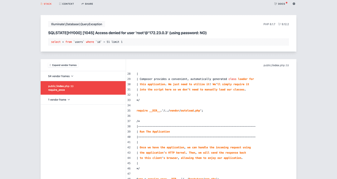 Laravel Sail Error Screenshot